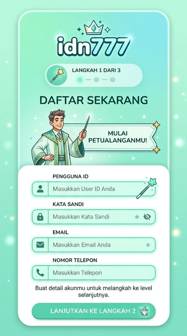 Tampilan halaman daftar idn777