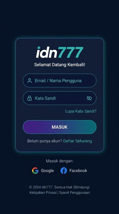 Tampilan halaman login idn777